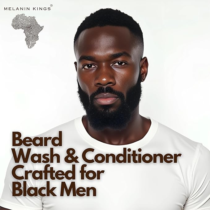 Melanin Kings Beard Wash & Conditioner Set for Black Men – Gently Cleanse, Hydrate & Soften Coarse, Dry and Curly Beards – African Oil Blend with Baobab, Marula, Argan & Jojoba