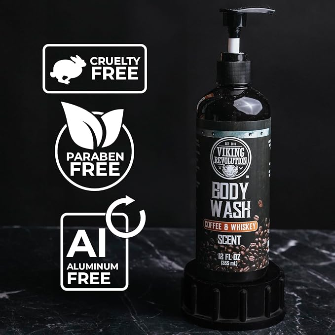 Viking Revolution Men's Body Wash - Coffee Whiskey Mens Body Wash - Mens Natural Body Wash for Men with Vitamin E and Olive Oil - Shower Gel Body Wash Men (12 Fl Oz, Pack of 1)