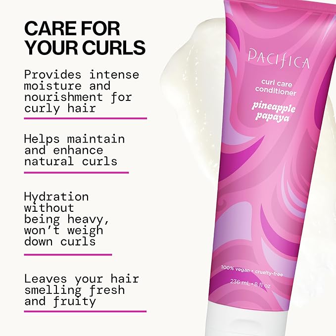 Pacifica Pineapple Papaya Curl Care Conditioner – Deep Moisture for Curly & Coily Hair, Defines Curls & Tames Frizz, Vegan & Silicone Free Clean Beauty, Vegan Cruelty-Free Dermatologist Tested