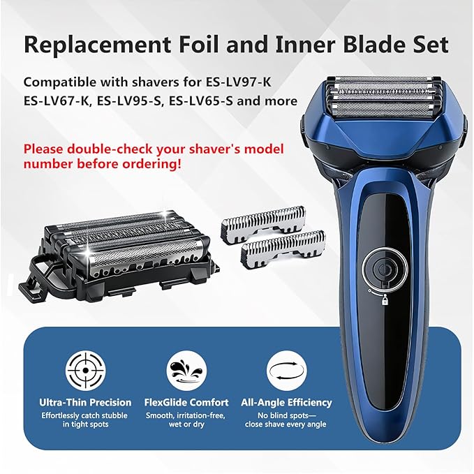WES9032P Shaver Replacement blades for Panasonic arc 5 Shaver Replacement Foil and Inner Blade Set,Compatible with Panasonic ARC5 shavers:ES-LV97-K,ES-LV67-K,ES-LV95-S,ES-LV65-S (1 Pack)