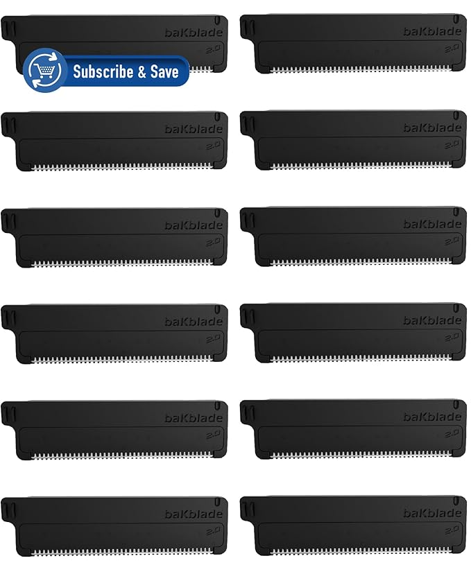 Bakblade 2.0 Back Hair Body Shaver Refill Cartridges 2.0, 2.0 Elite Shavers - Dryglide Technology (12 Razors Included)