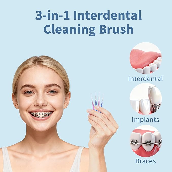 GENKENT Interdental Brushes for Braces 64 Pieces, Interdental Brushes Between Teeth for Braces Flossers (2 Sizes)