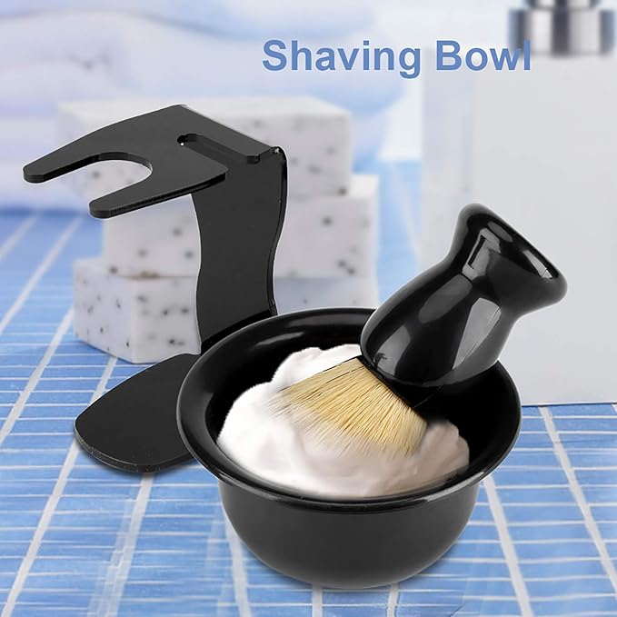 Shaving Brush and Bowl Kit for Men, 3 in 1 Shaving Brush Set,3 PCS Professional Men Shaving Brush Stand Holder Bowl Set for Men Barber Shave Kit