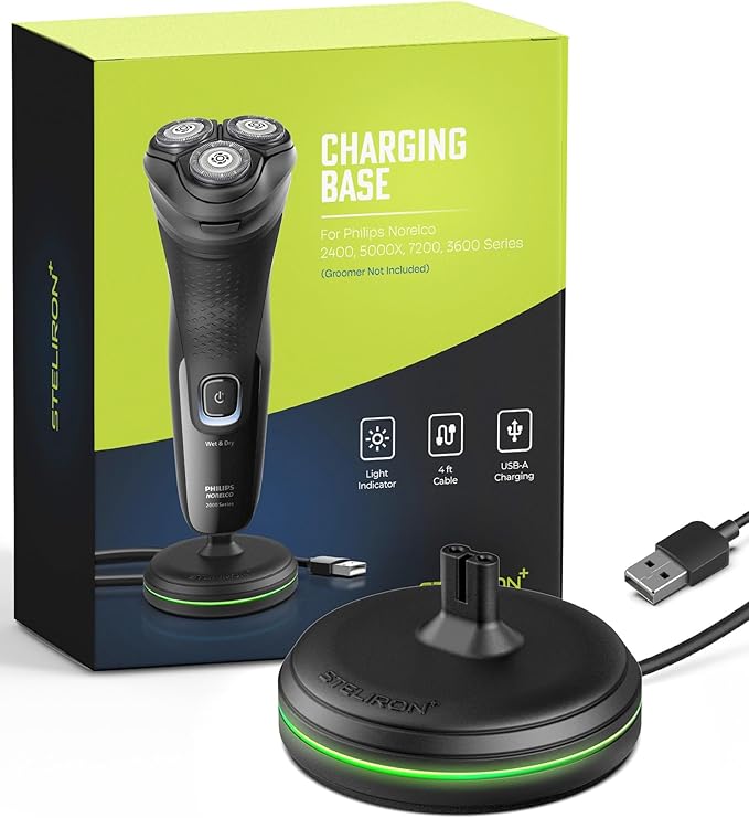 Charging Stand for Philips Norelco Shavers 2400, 5000X, 7200, 3600 Series - Charger Dock with LED Light Indicator and USB Cable Compatible with Models X3001, X5006, S7887 and S3243