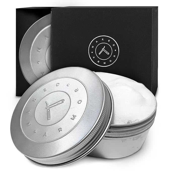Naked Armor Organic Shave Soap for Men - Large 7oz Shaving Soap Tin for Sensitive Skin & Wet Shaving - Handmade with Shea Butter & Essential Oils - Rich Creamy Lather (Bay Rum)