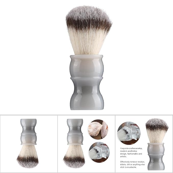 Professional Manual Beard Shaving Brush, Men Mustache Brush with Dense Nylon Hair, Barber Brush for Softening Beard and Creating Rich Lather, Portable Travel Shaving Brush for Salo (Gray White)