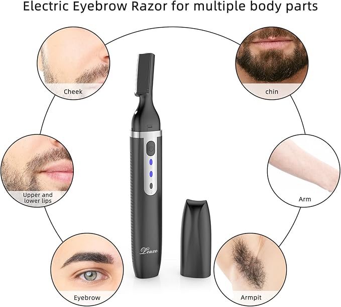 Facial Hair Remover and Eyebrow Trimmer, Rechargeable Hair Removal Women's Electric Shaver Razor for Peach Fuzz Chin Cheek Upper Lip（Black）