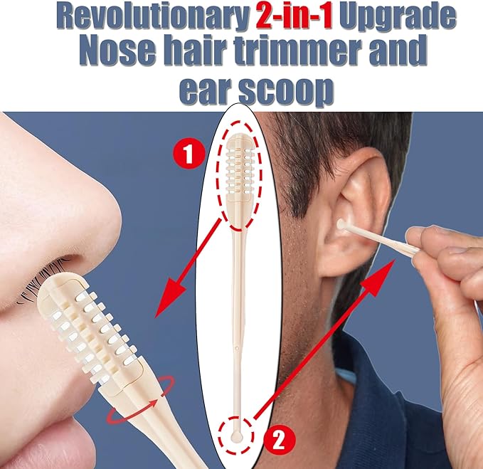 6PCS 2 IN 1 Nose Hair Trimmer Nasal Cutter Remover Removal Women Men Ear Manual Nostril Sightfelt Razor Shaver Double Sided Knife Disposable Rotating Stick 360 Head Trim Razors Blade Stick (Beige,6PC)