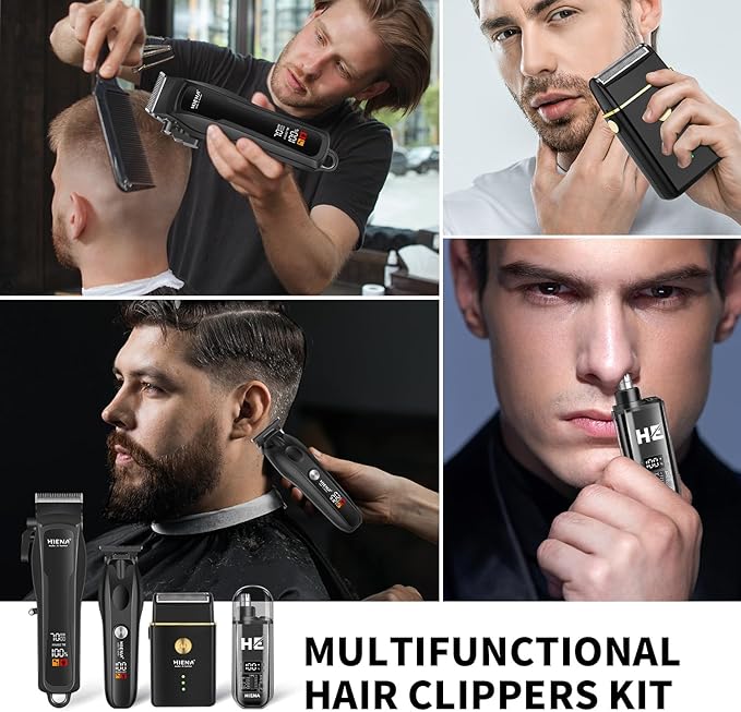 HIENA PRO Hair Clippers for Men Professional, Cordless Barber Clipper T-Blade Beard/Hair Trimmer Electric Razor Foil Shaver Set, Men's Hair Cutting Kit with LED Display, Barber or Home Use
