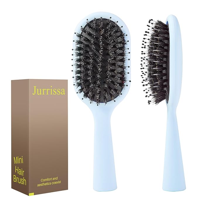 Boar Bristles Hair Brush for Women and Men, Detangling Hair Brush for Smoothing Massage Add Shine, Nylon&Boar Bristles Detangler brush for Hair Healthy (Medium-Blue)