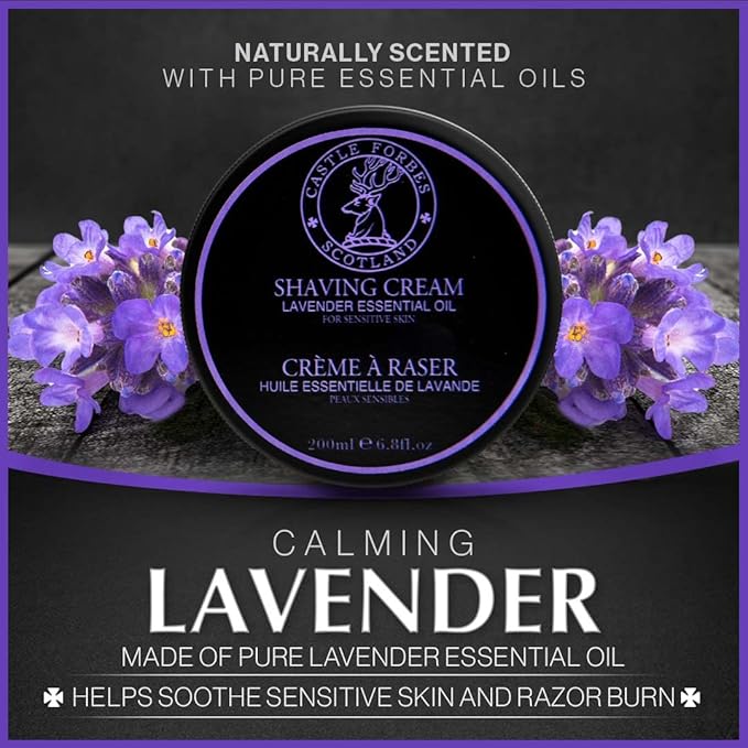Castle Forbes Lavender Shaving Cream For Men, 6.8 fl.oz. | Moisturizing Smooth Shave Lather w/ Esseantial Oils | Protects Sensitive Skin From Razor Burn & Irritation | Luxury Grooming & Beard Care