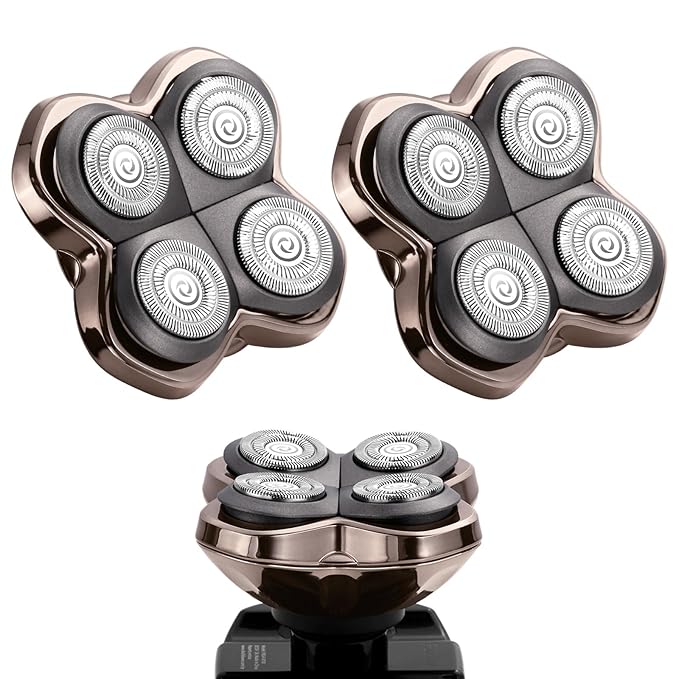 2 Pack PRO 4 Head Replacement Blades for Skull Pitbull, Palm & Butterfly Kiss Shavers - 4D Floating Rotary Heads for Close and Smooth Shaving - Japanese Stainless Steel Wet & Dry Shaving Blade Head