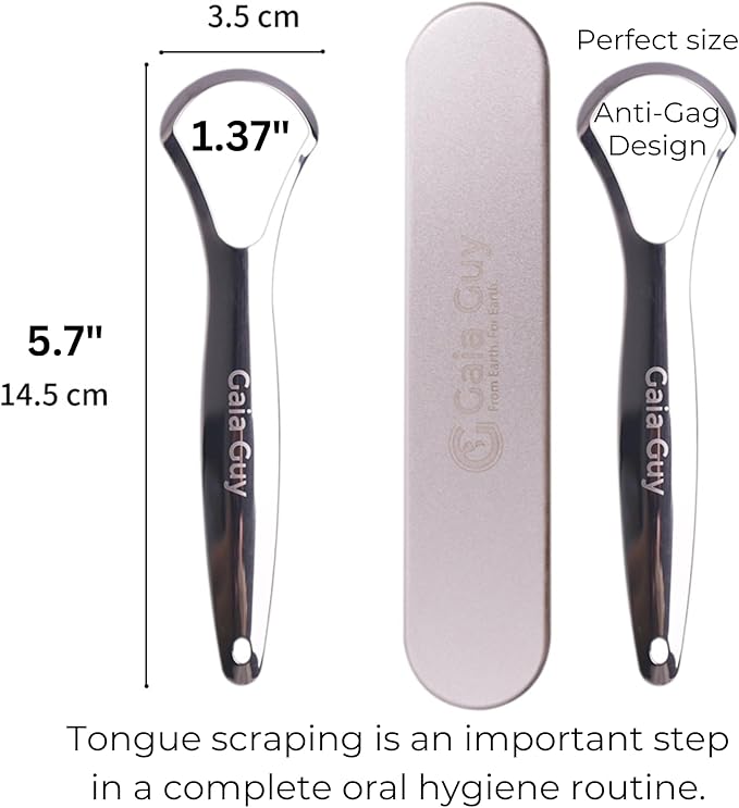 Stainless Steel Tongue Scraper (2-Pack w/ 2 Steel Travel Cases Included), Tongue Cleaners Reduce Bad Breath, 100% Metal Tongue Scrapers with Metal Cases (Plastic-Free)
