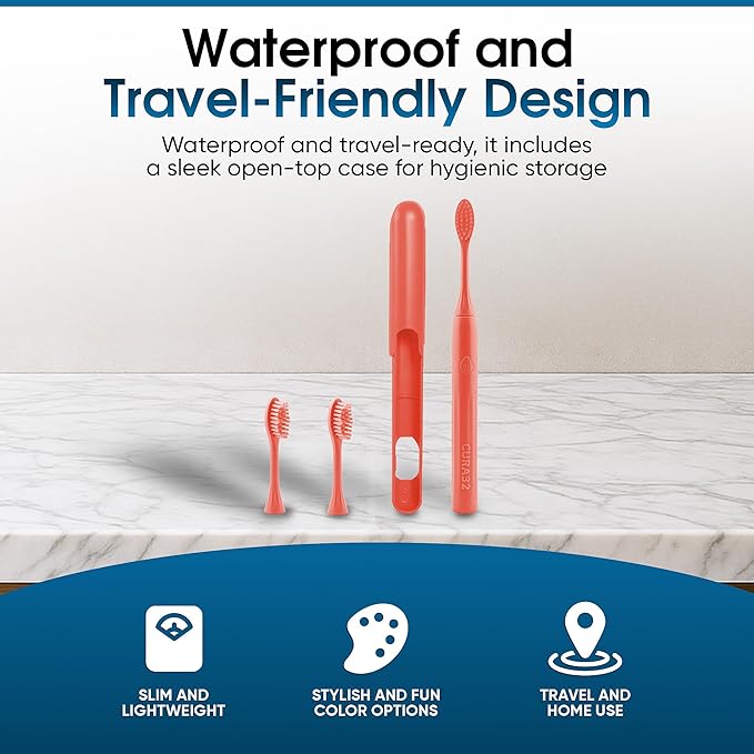 Electric Toothbrush - Waterproof Ultrasonic Toothbrush with 37500 VPM High-Frequency Vibrations, Soft Dupont Bristles & 2-Min Timer - Deep Cleaning for Teeth and Gums (Orange)