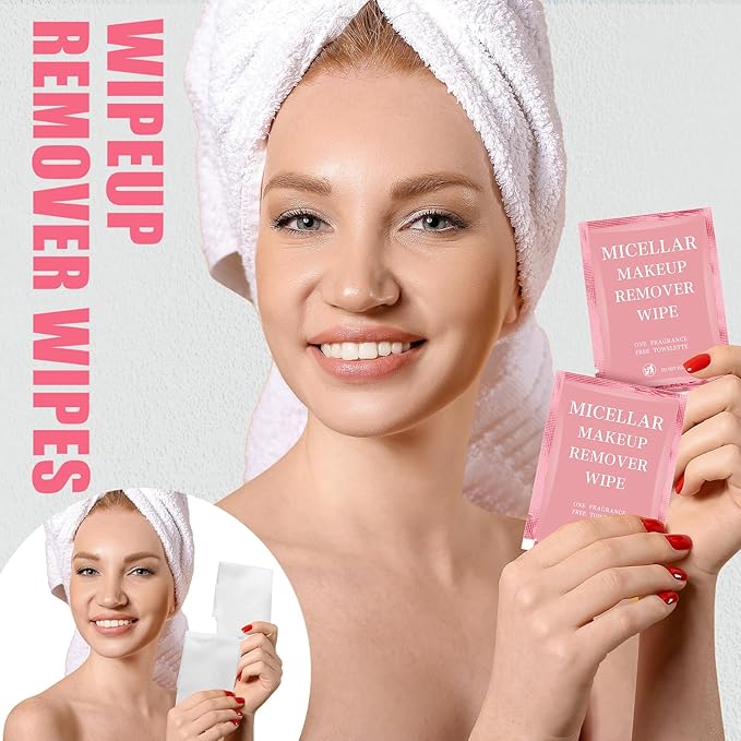 Ctosree 150 pcs Makeup Remover Wipes Bulk Individually Wrapped Makeup Wipes Single Remover Cloth Facial Cleansing Pads for Mascara Lipstick Oil Dirt Face Skin Travel Hotel(Pink)