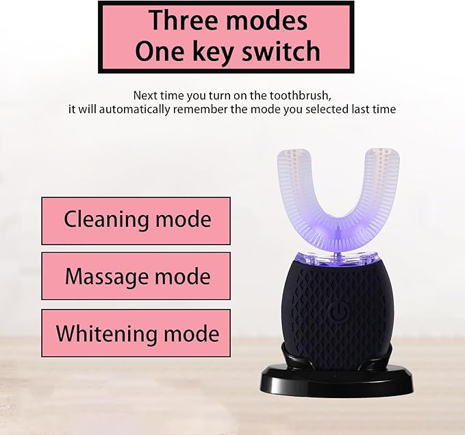 Ultrasonic Toothbrush for Adults - Automatic Electric Toothbrush with Soft Bristles & 30s Timer Rechargeable Portable Design with Wireless Charging Waterproof & Washable for Travel & Home Use (Black)