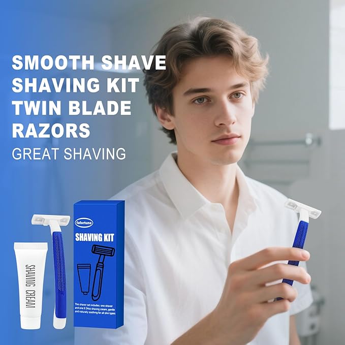Shave Kit in Bulk Twin Blade Razors with Protective Cap,Disposable Razors in Bulk Shaving Cream for Hotel, Airbnb, Homeless, Shelter, Camping and Travel (60)