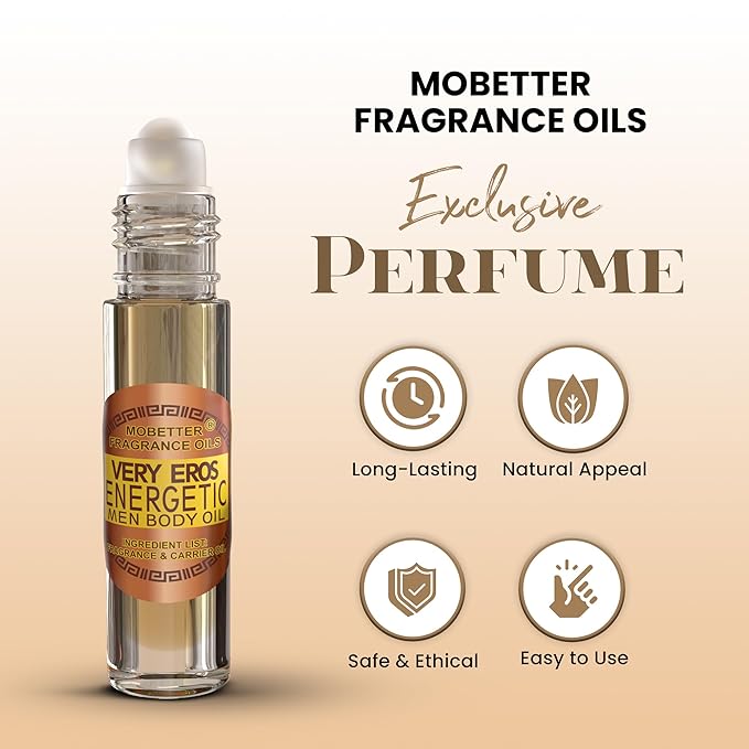 MOBETTER FRAGRANCE OILS, Very Eros Energetic Cologne Men Fragrance Body Oil for Men | Travel Size - Long Lasting Fragrance, Citrus Aromatic
