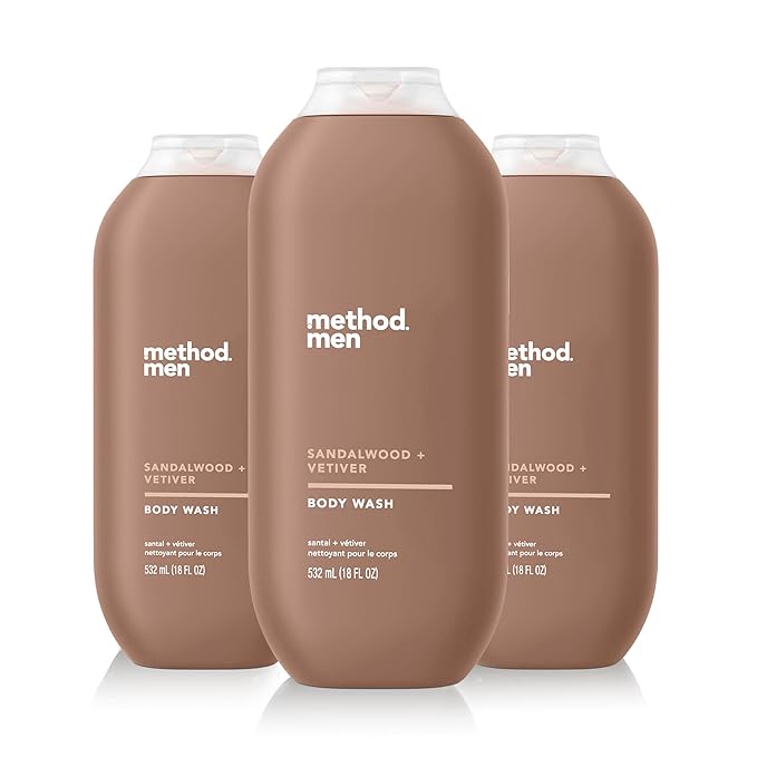Method Men, Sandalwood + Vetiver Body Wash, 18oz (Pack of 3)