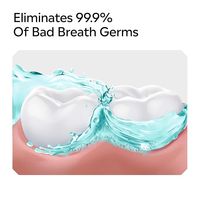 Listerine Cool Mint Alcohol-Free Mild Mouthwash, Oral Rinse Kills 99.9% of Germs that Cause Bad Breath, Less Intense Taste, Mild Mint Flavor, 500 mL