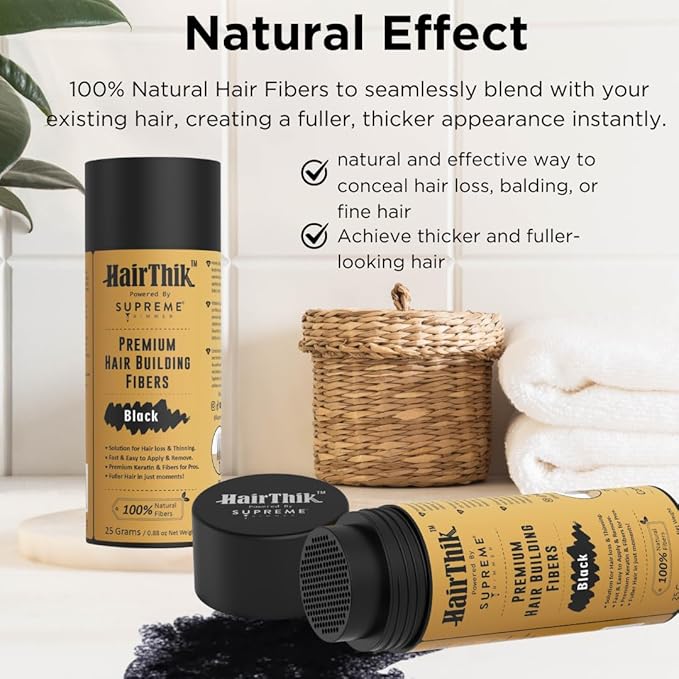 Supreme Trimmer Hair Building Fibers - Instantly Fill in Fine or Thinning Hair for Thicker, Natural, Fuller-Looking Hair for Men & Women – Hair Thinning & Balding Solution | Black, 25 Grams