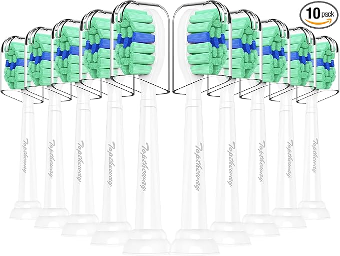 Toptheway Plaque Control Toothbrush Replacement Heads Compatible with Philips Sonicare Replacement Heads, 4100 5100 5300 and Most Click-on Electric Toothbrushes, 10 Pack