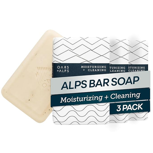 Oars + Alps Shea Butter & Jojoba Oil Exfoliating Bar Soap for Men, Deep Cleaning & Exfoliating Soap, Made with Clean Ingredients, All Skin Types, Cruelty Free, Paraben Free, Travel Size, 3pk, 6oz