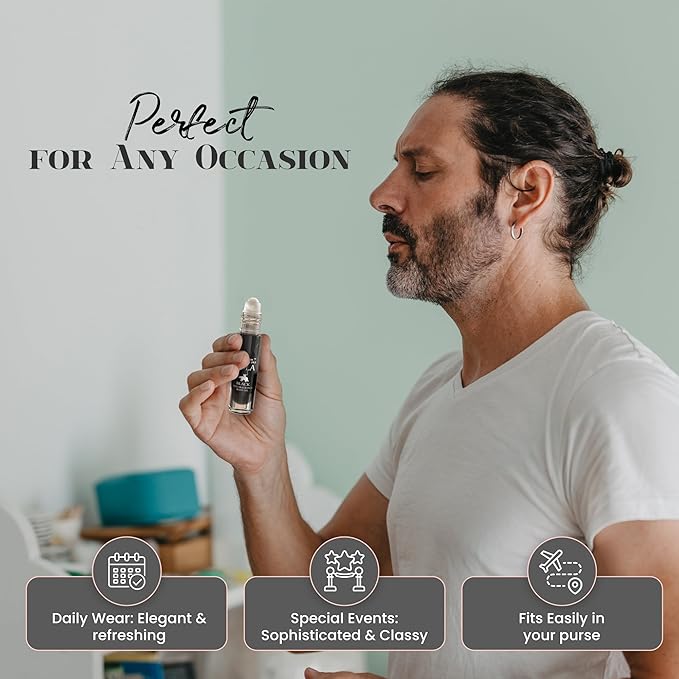 Pola Black Cologne Fragrance Body Oil for Men, Woody Aromatic, Long Lasting, Travel Size, Inspired by Polo Black