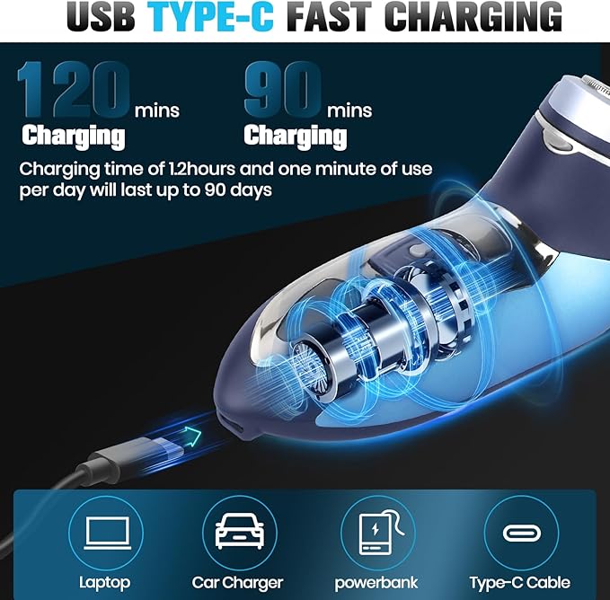 Sakioo Electric Shaver for Men, IPX7 Waterproof Washable, Pop-Up Trimmer, 360° Floating Head, Type-C Fast Charging LED Display, Cordless Wet/Dry Use, Sensitive Skin Friendly, Ideal Travel Gift for Men
