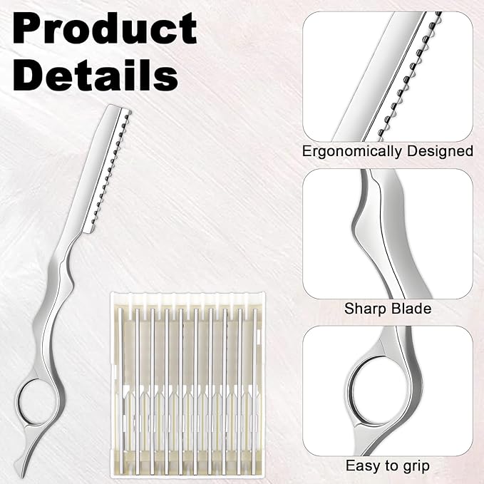 Stainless Steel Hair Thinning Styling Razors for Cutting Hair Professional Texturizing Cutting Razor Styling Texturizing Cuttings Razor Tool for Men Women Salon Home Use with 10 Pcs Blades