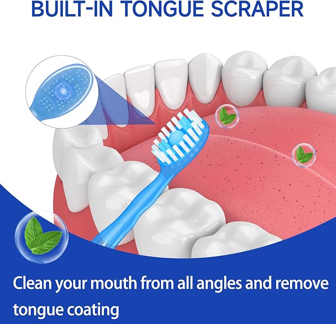 5 in 1 Mini Brushes-Disposable Toothbrushes with Toothpaste + Floss + Pick + Tongue Scraper | Travel Size | Individually Wrapped | Soft | Mint | Travel Set (Mix, 52pcs(2Pack))