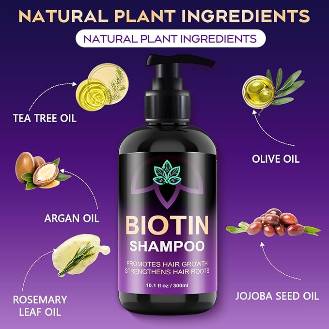 Biotin Hair Growth & Thickening Shampoo with Root Activator, Hair Loss Shampoo for Men And Women, Strengthen Roots, Control Oil & Thicken Thin Hair, Sulfate-Free, for All Hair Types, 10.1 Fl Oz-Fresh