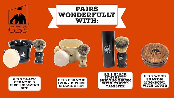 G.B.S Pure Badger Bristle Shaving Brush, Black Handle, Use with any Soap Cream or Foam