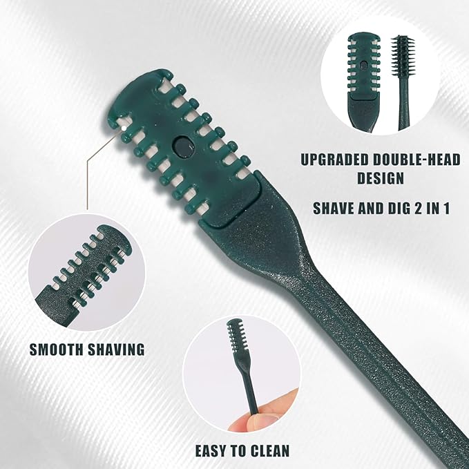 3pcs 2 in 1 Nose Hair Trimmer, 360° Rotating Nasal Hair Cutter Clipper Double Sided Nose Hair Cleaner Portable Manual Nostril Hair Removal Tool with Ear Picker for Men Women (Dark Green)
