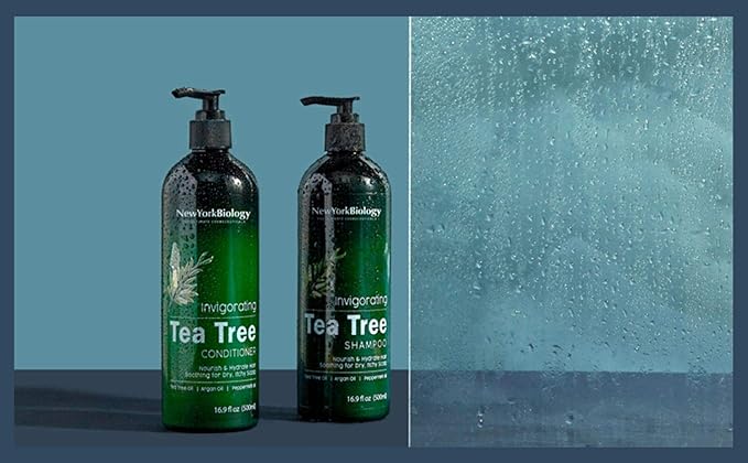 New York Biology Tea Tree Shampoo and Conditioner Set - Deep Cleanser - Relief for Dandruff and Dry Itchy Scalp - Therapeutic Grade - Helps Promote Hair Growth - 16.9 Fl Oz