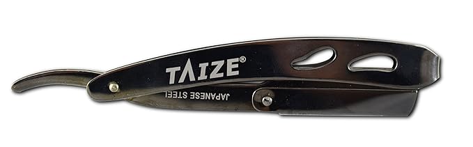 TAIZE - Straight Razor - Black Steel Design - Two Holes - 5''