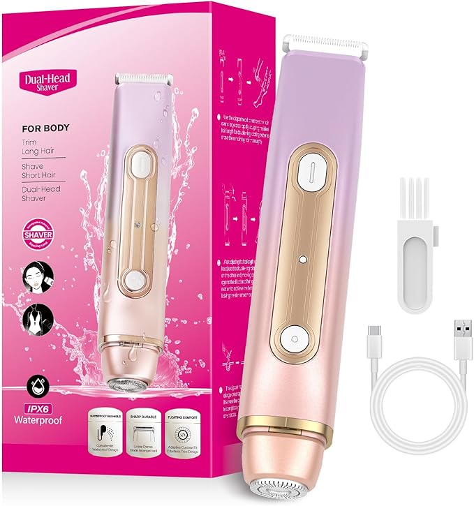Dual-Head Women's Hair Trimmer – Safe Body, Bikini & Facial Hair Removal, Wet & Dry, USB Rechargeable, Travel-Friendly Personal Grooming