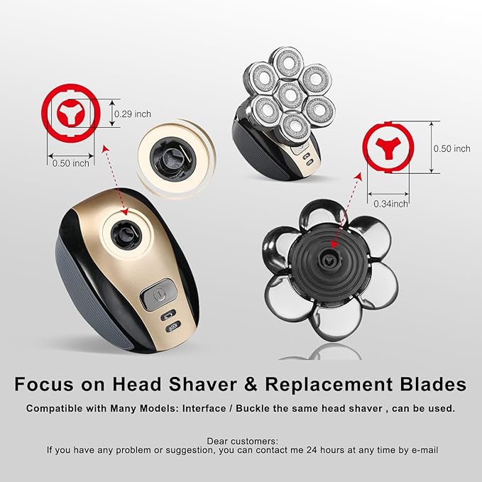 7 Blades Universal Head Shaver Replacement Heads for Freebird Shaver, Black, Men's Electric Shaver Accessory (7 Heads Silvery)
