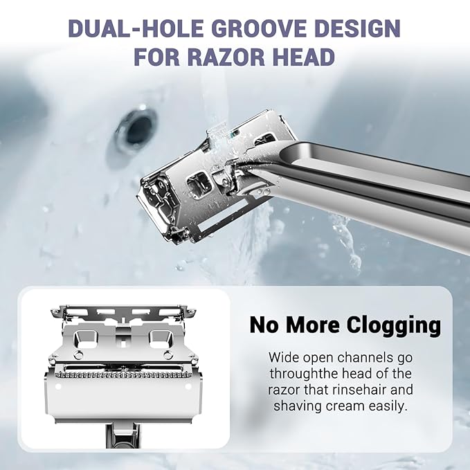 Adjustable 2-Blade Safety Razor Set with Magnetic Head for Men Women - with 10 Blades, Shave Brush - Precision Shaving, Reusable & Plastic-Free Shaver, for Beard, Head, Leg Shaving