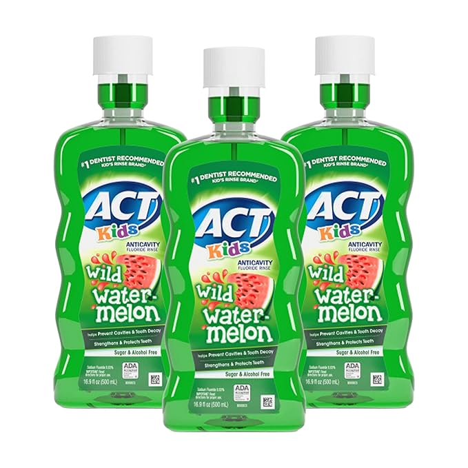 ACT Kids Anticavity Fluoride Mouthwash, Sugar & Alcohol Free Mouth Rinse Strengthens Teeth, Wild Watermelon, 16.9 fl. oz.(Pack of 3)