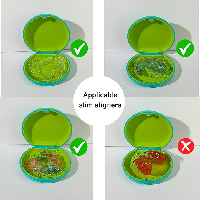 2PCS Retainer Case Compatible with Invisalign,Cute Slim Aligner Case,Customized Magnetic Closure Orthodontic Retainer Cases (2 Pack Cyan + Green Silicone)