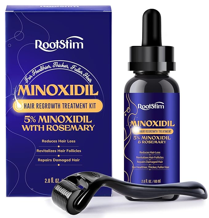 5% Minoxidil Hair Growth Kit for Women Hair Growth: RootStim Extra Strength Hair Regrowth Treatment with Biotin, Caffeine & Peptides for Thinning Hair, Fuller & Healthier Hair - 2.03 Fl Oz