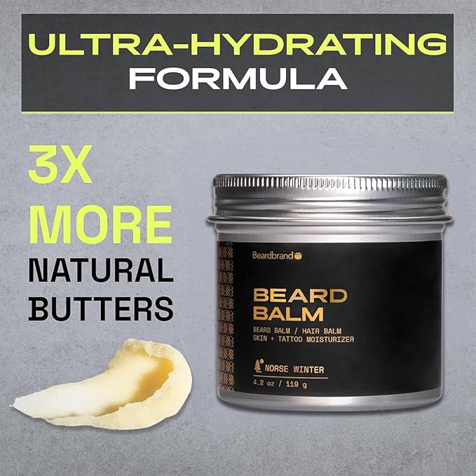 Beard Balm for Men - Travel Pack - Supports Thicker Beard, Norse Winter Scent, Natural Ingredients Butter Reduces Dryness & Enhances Look - 4.2 oz
