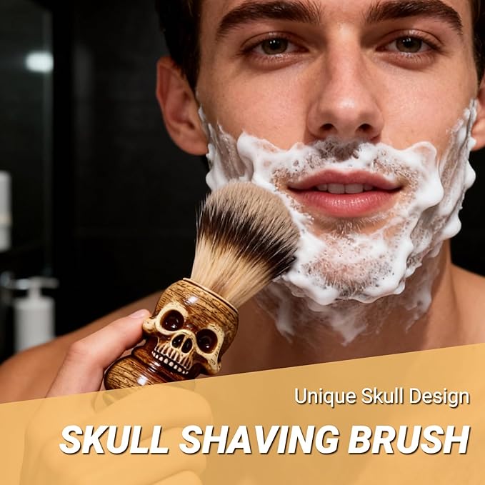 ZJchao Shaving Brushes, Skull Shaped Handle, Rich and Fast Lather Men Shaving Brush, Barber Grooming, Shave Brush for Wet Shave, Use with Safety Razor, Dad Boyfriend Bearded Man Gifts