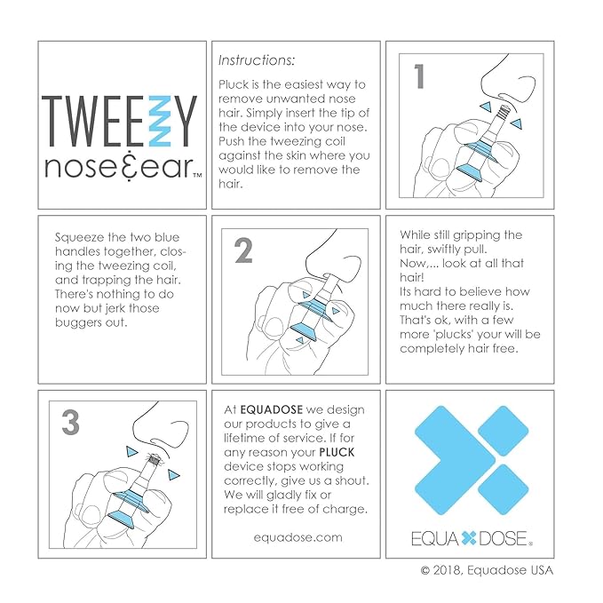 EQUADOSE Tweezy Nose & Ear Hair Remover for Men & Women, Precision Grooming Tool for Pain-Free Hair Removal, Alternative to Trimmers and Waxing Kits, Formerly Pluck, Easy and Effective Solution