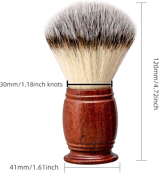 Shaving Brush Set Synthetic Hair Shaving Brush with Solid Wood Handle and Wooden Shaving Soap Bowl for Men Easy to Lather Fits Wet Shaving 30mm Knots