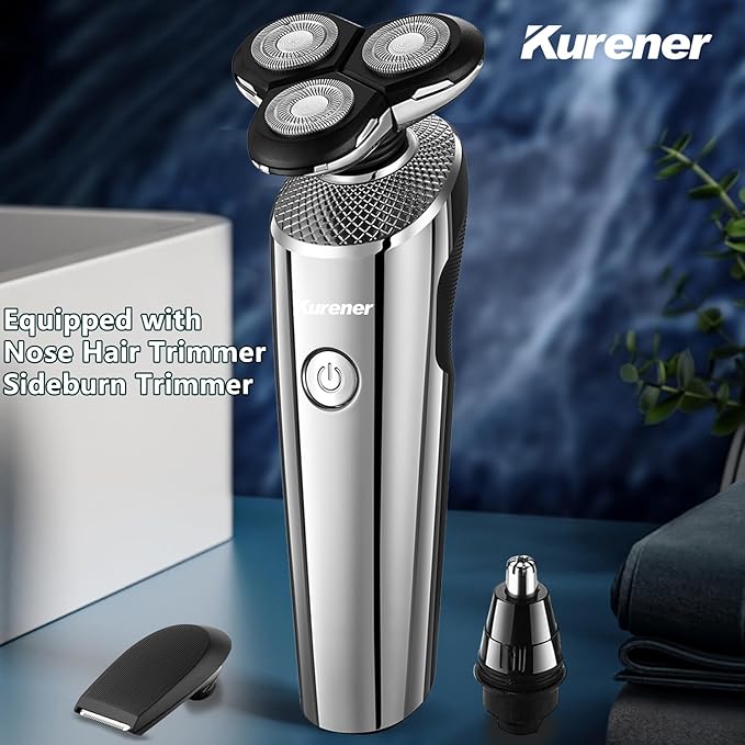 Electric Razor for Men, Kurener Electric Shaver for Men, Rechargeable Wet/Dry Shaver with Nose Trimmer Sideburns Trimmer