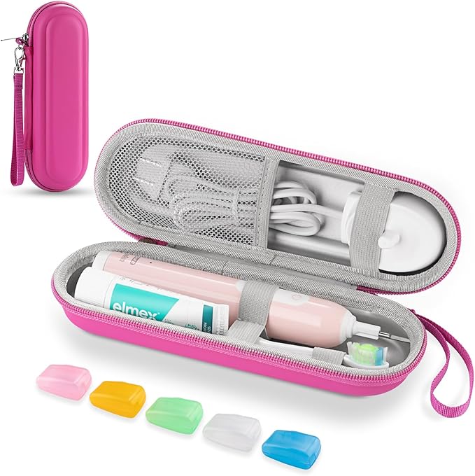 Toothbrush Travel Case for Oral B/Oral-B Pro 1000 1500 5000 7000 & Philips Sonicare 4100 1100 5300 5100 6100/iO Electric Toothbrush, Hard Protective Storage Bag (Pink case with toothbrush cap)