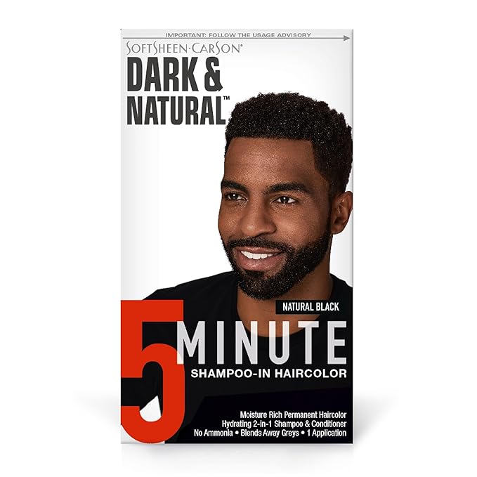 SoftSheen-Carson Dark & Natural Hair Color for Men 5 Minutes, Gray Coverage for Up To 6 Weeks, Shampoo-in Permanent Hair Dye, Jet Black, Ammonia Free, Natural Black
