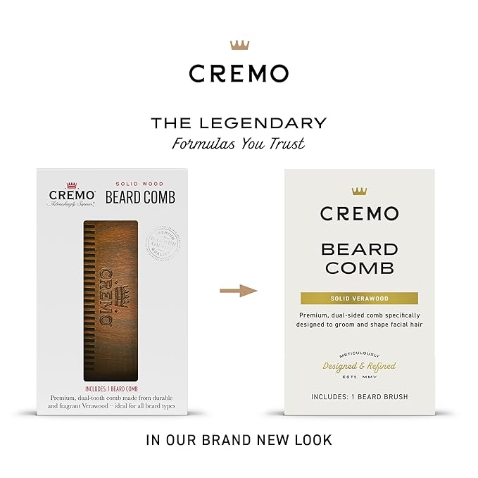 Cremo Beard Accessories, Dual-Sided Beard Comb Made from Verawood - Shape, Style And Groom Any Length Facial Hair